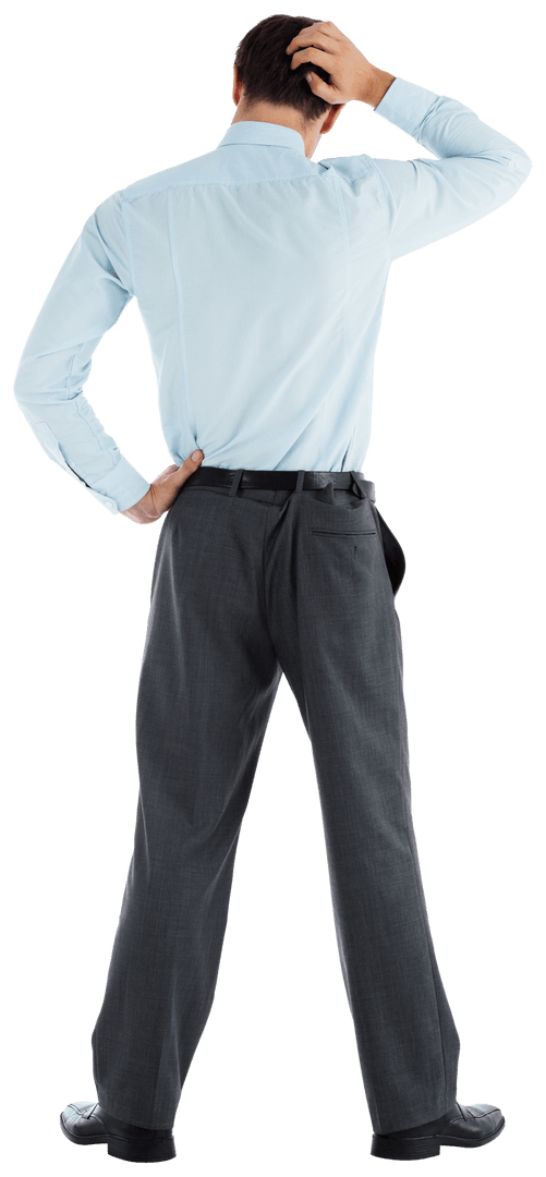 Transparent Thoughtful Businessman Posing with Scratched Head