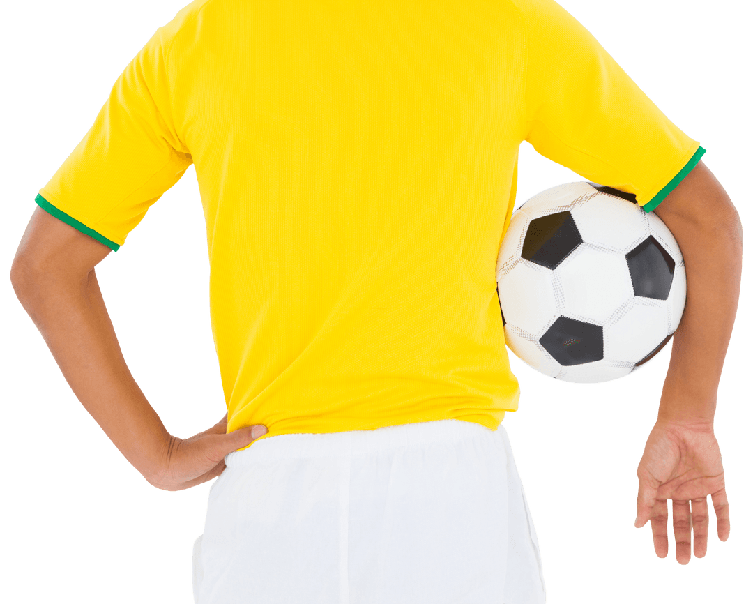 Transparent Midsection of Soccer Player Holding Ball in Yellow Jersey