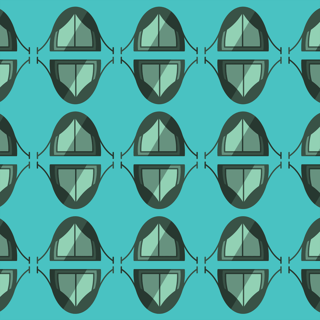 Seamless Geometric Green Pattern on Blue with Transparent Design Elements