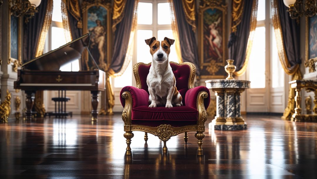 Jack Russell Terrier Seated in Luxurious Aristocratic Setting