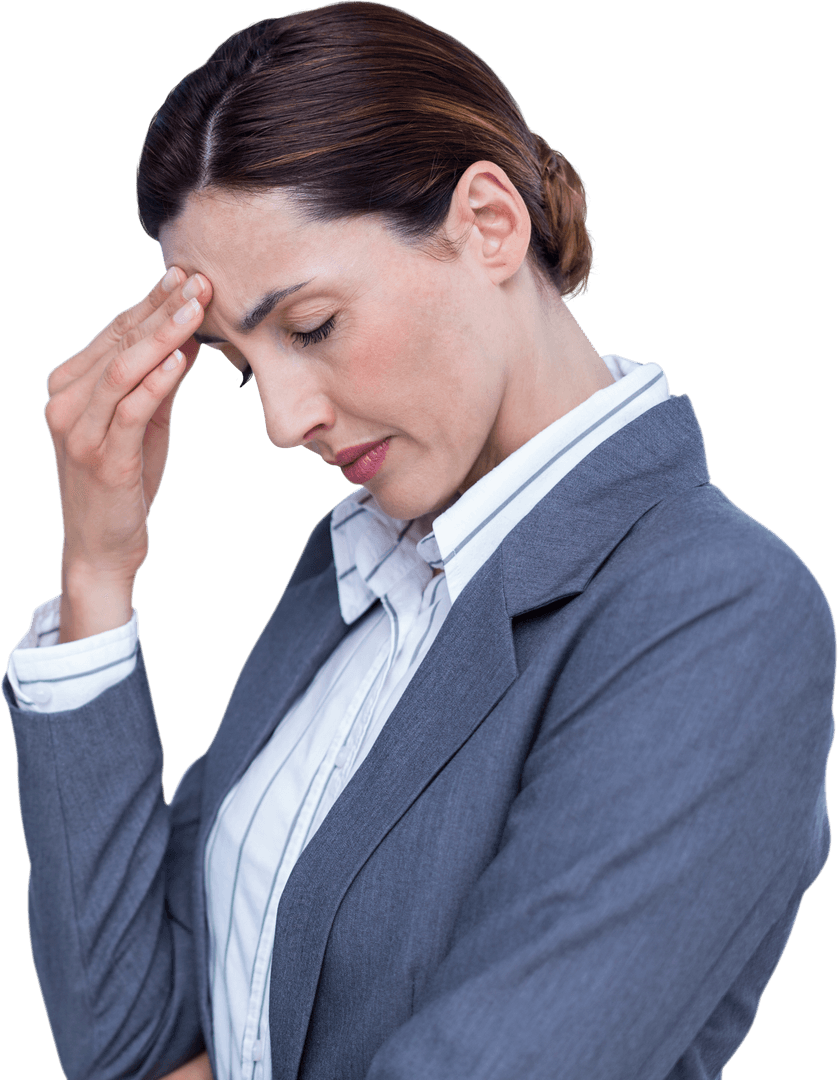 Tired Businesswoman Contemplative Expression Transparent Background