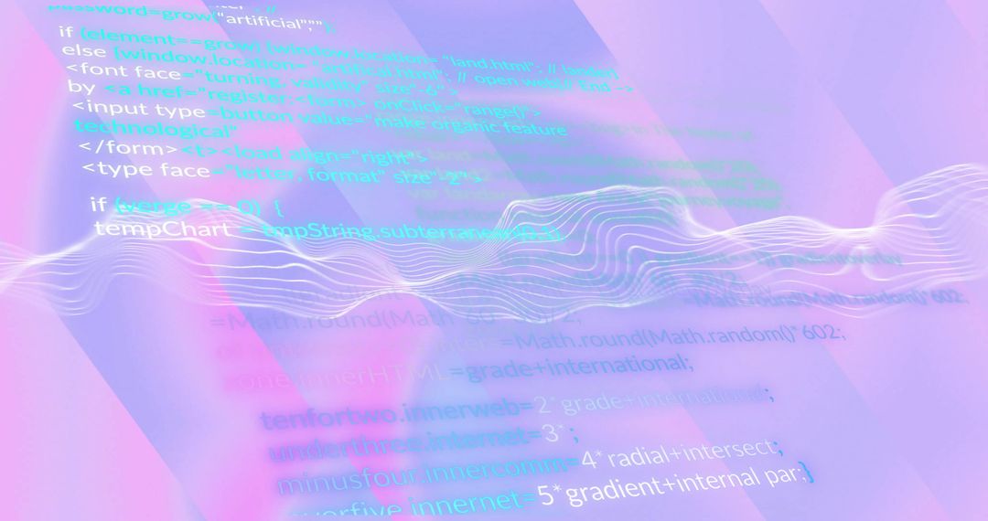 Futuristic Digital Code Waves in Abstract Purple Background