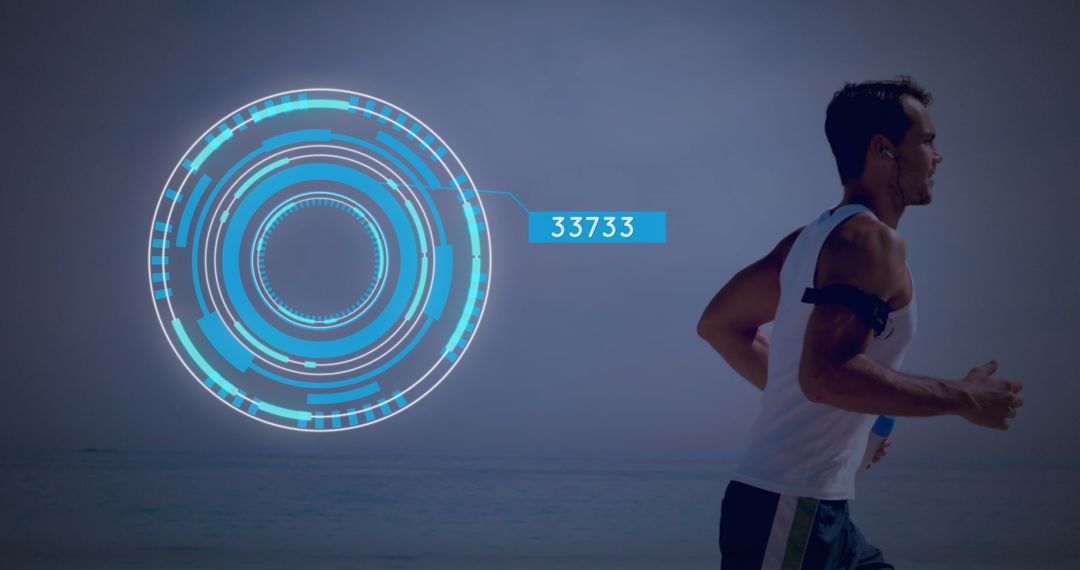 Advanced Fitness Technology: Man Running with Digital Display