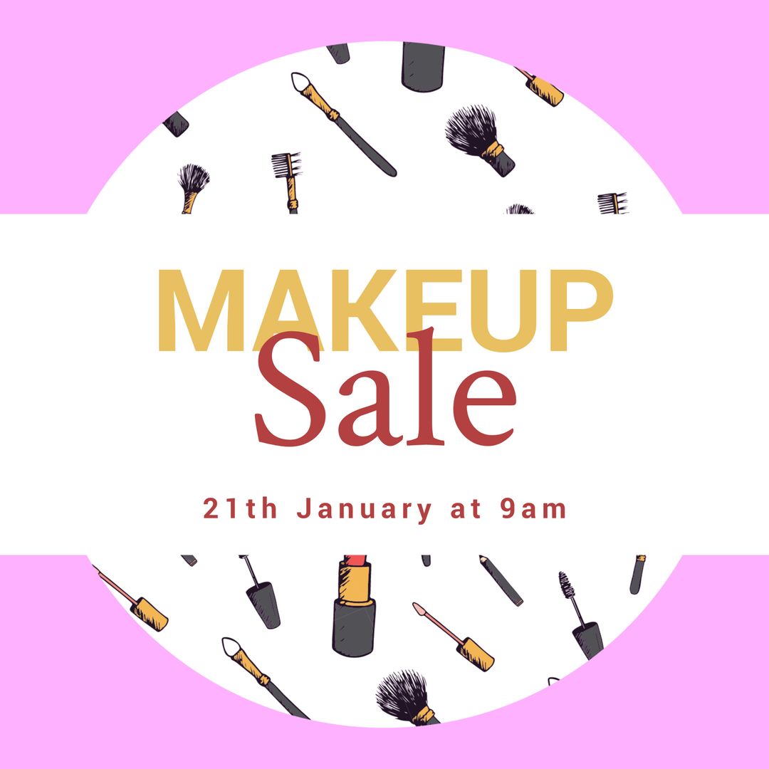 Makeup Sale Announcement with Cosmetic Tools on Pink Background - Download Free Stock Templates Pikwizard.com