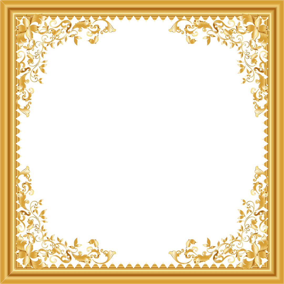Baroque Gold Frame with Floral Scrolls on Transparent Background