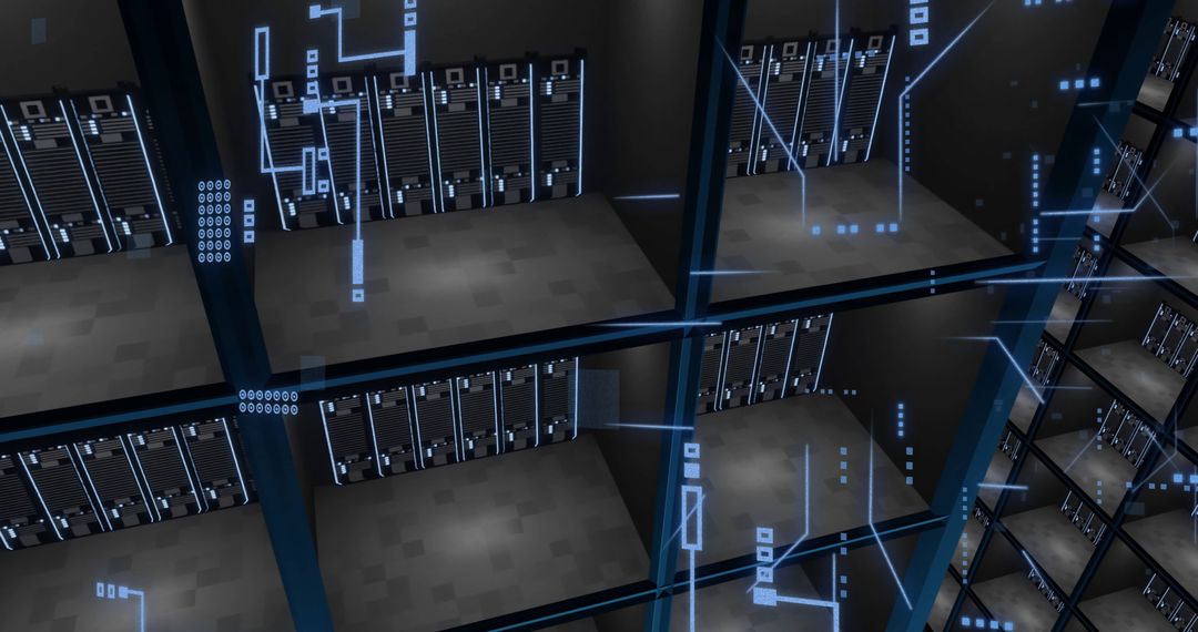 Digital Circuit Overlay on High-Tech Server Racks