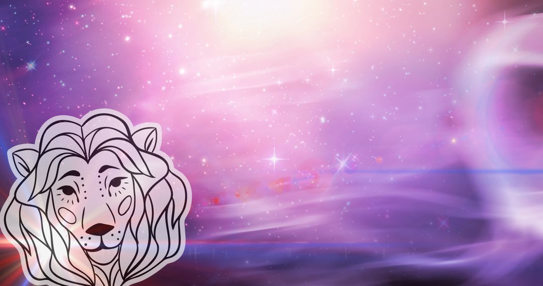 Leo Zodiac Illustration on Cosmic Starry Background