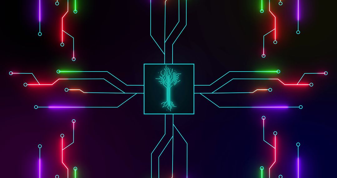 Digital Circuitry Tree on Futuristic Circuit Board Design