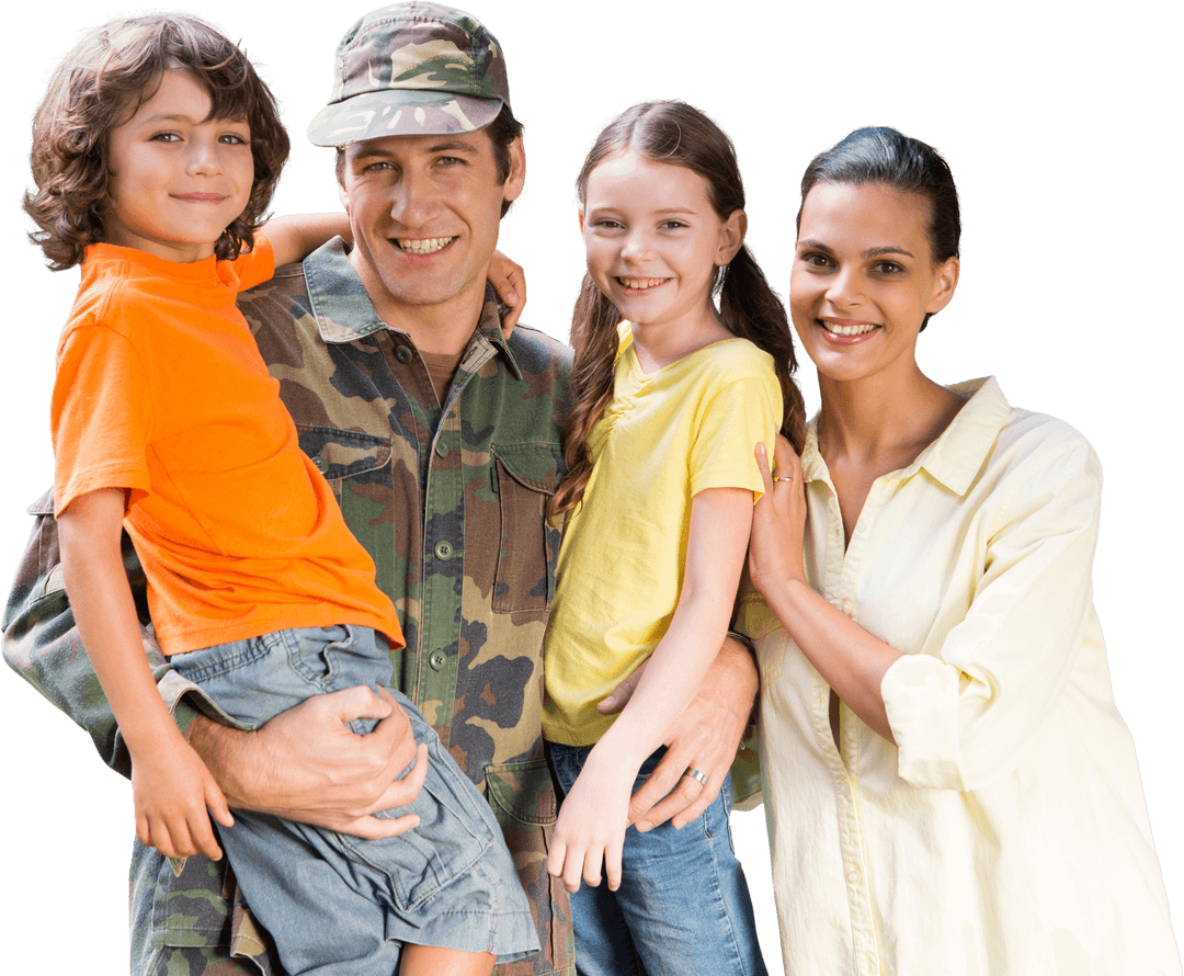 Happy Soldier with Family on Transparent Background Embracing Life