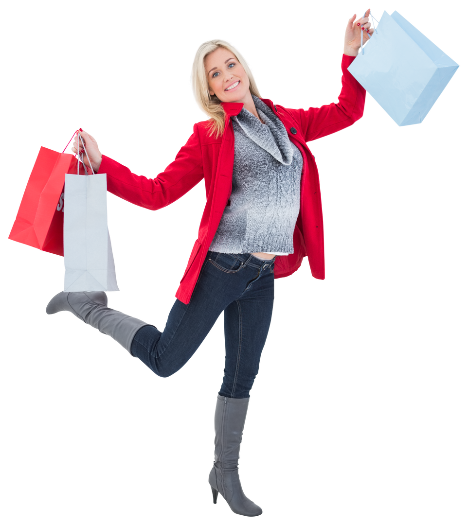 Transparent Happy Blonde with Shopping Bags Winter Seasonal - Download Free Stock Images Pikwizard.com