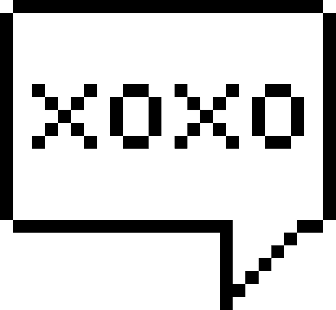 Pixelated Speech Bubble with 'XOXO' on Transparent Background