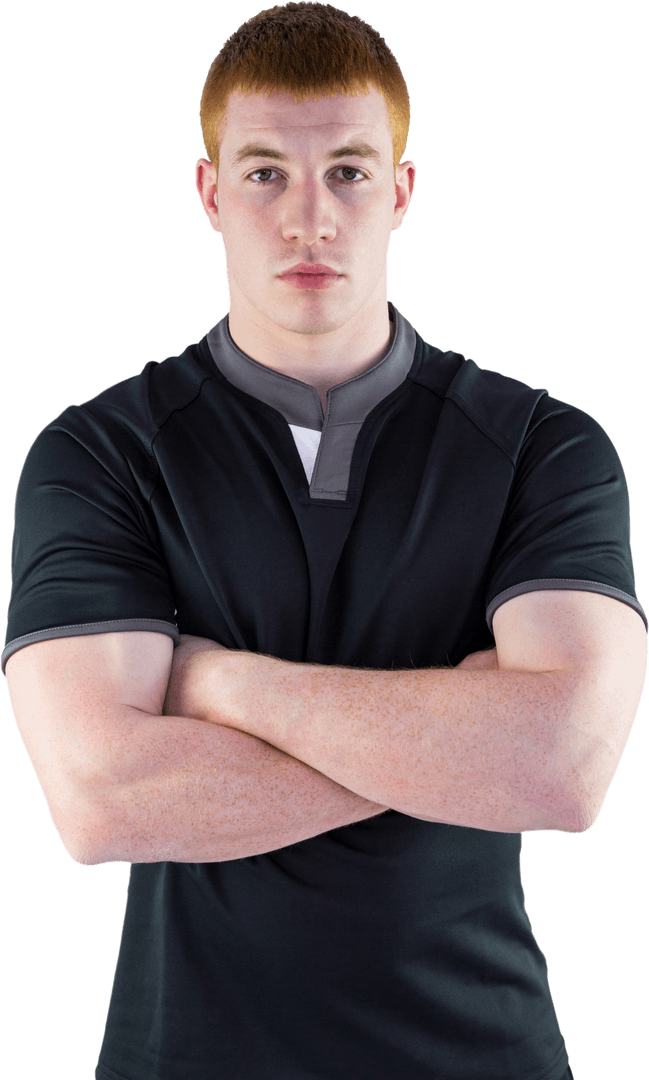 Transparent Portrait of Serious Rugby Player with Arms Crossed