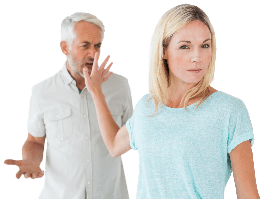 Transparent Woman Ignoring Argumentative Partner Unhappy Dynamics Concept