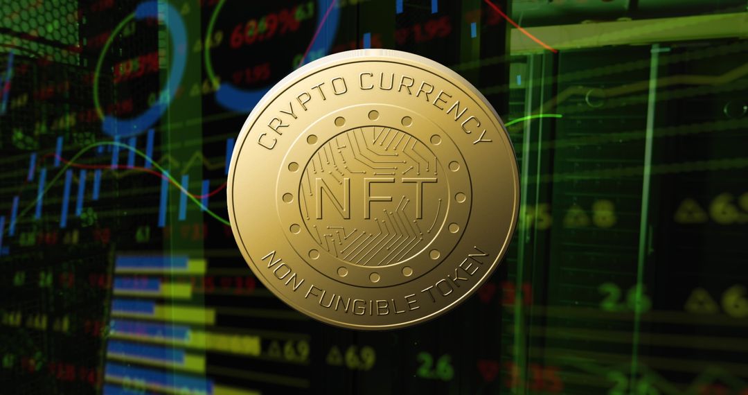 NFT Concept with Currency Coin and Digital Visualization
