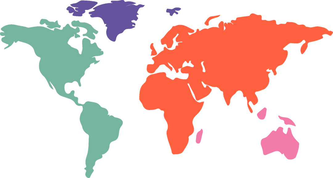 Colorful World Map Silhouette on Transparent Background