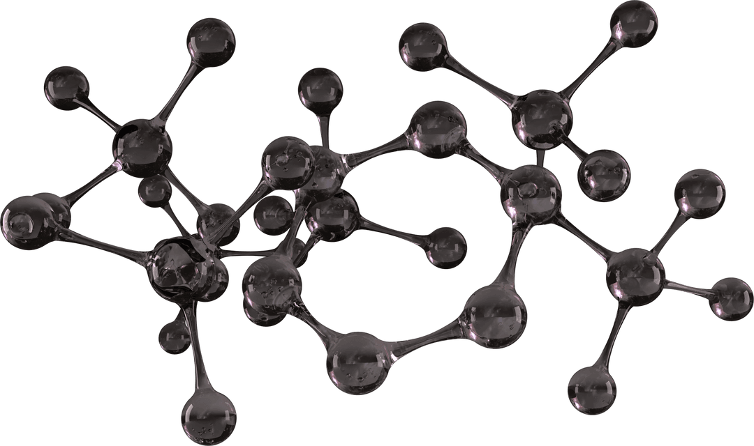Transparent Network of Shiny Black Molecules on White Background