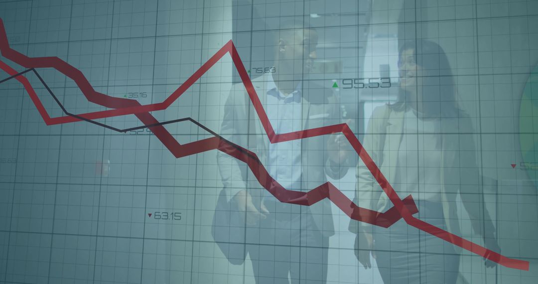 Business Partners Discussing Analytics Amidst Projected Data