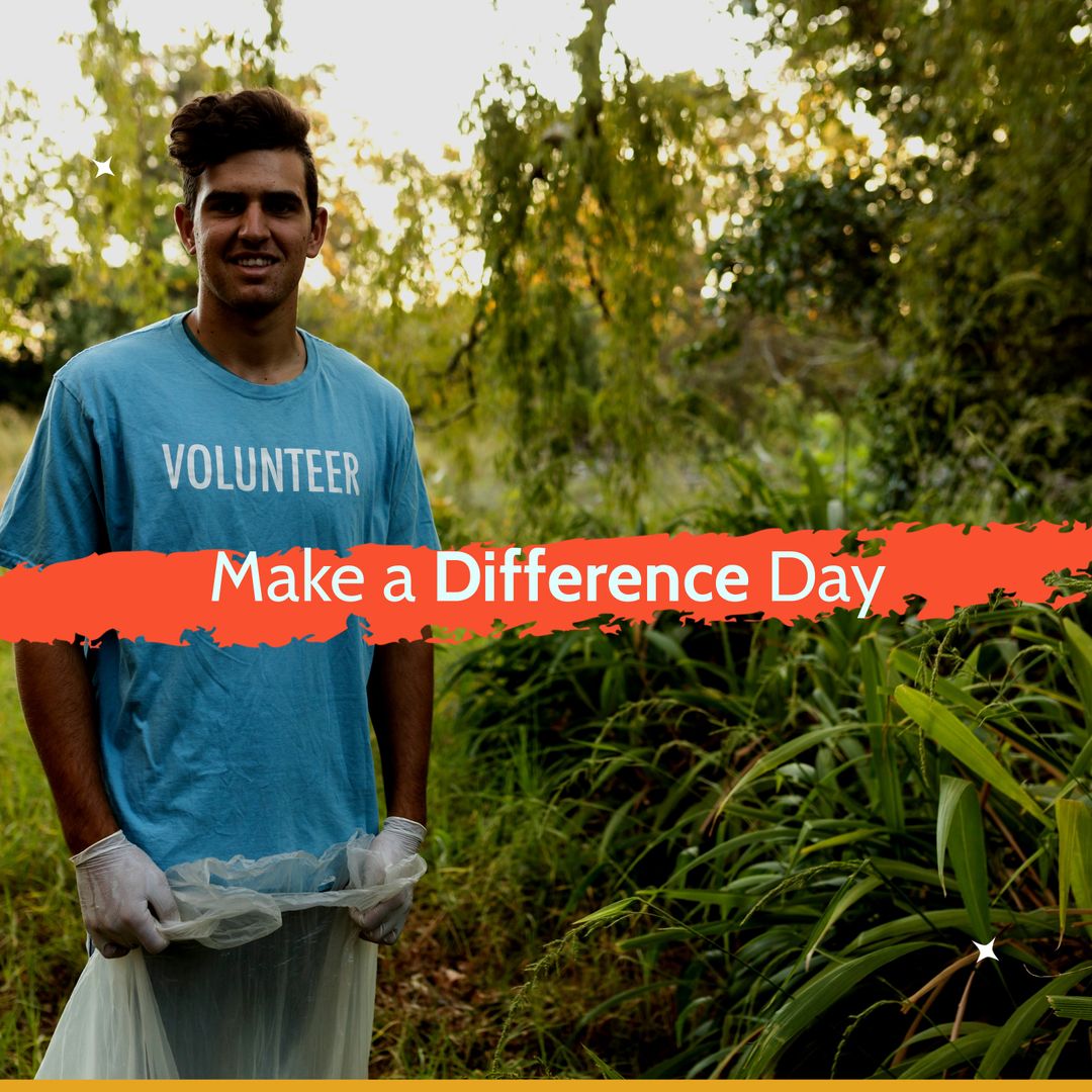 Male Volunteer Collecting Litter for Make a Difference Day - Download Free Stock Templates Pikwizard.com