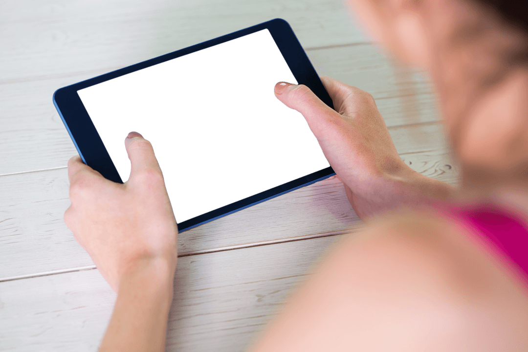 Digital Mockup Woman Holding Tablet Transparent Background