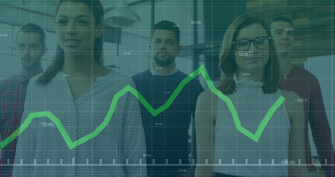 Diverse Business Team with Digital Growth Graph Overlay