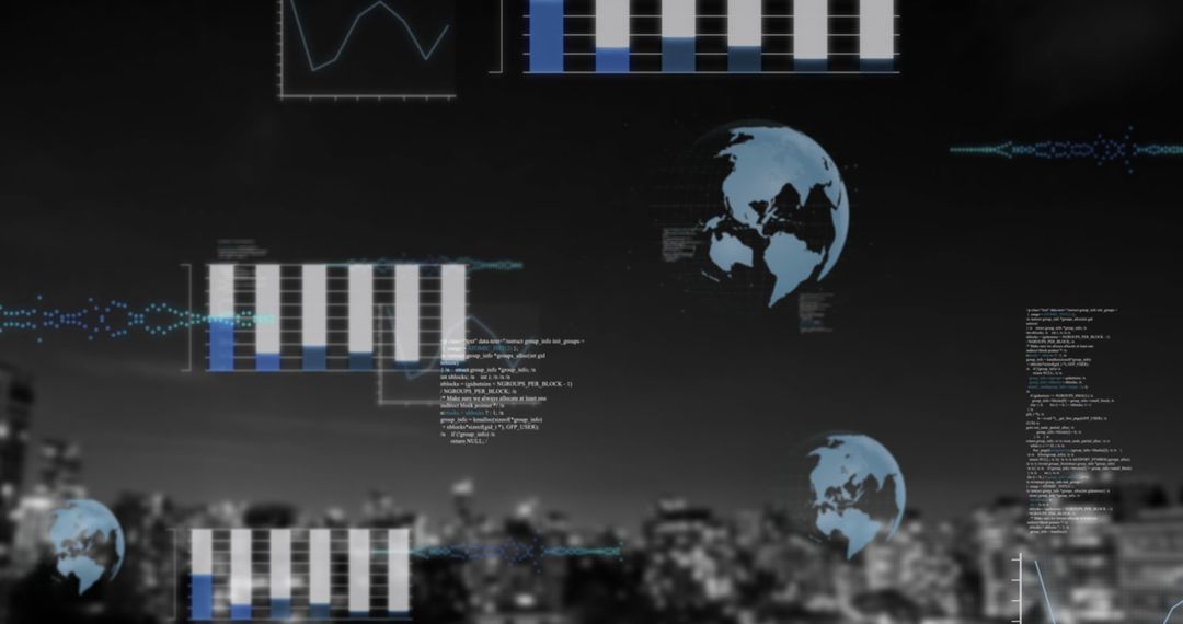 Financial Data Visualizations Merging with Urban Night Skyline