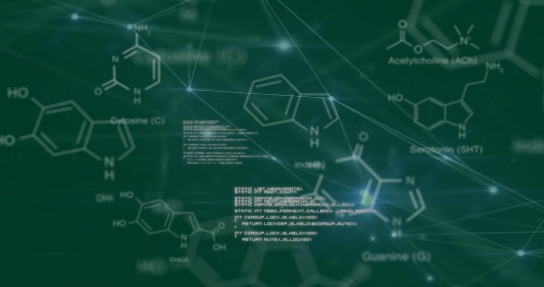 Digital Visualization of Molecular Structures on Green Background