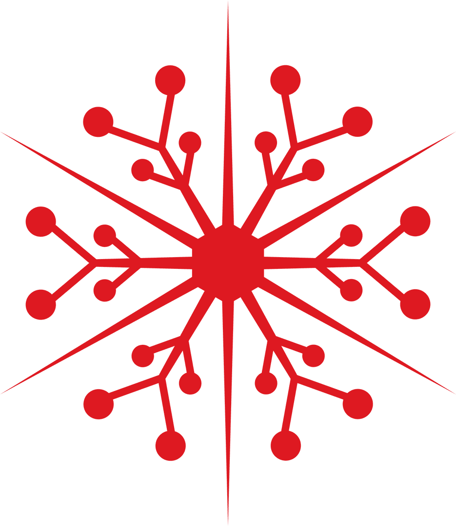 Red circular snowflake design on transparent background