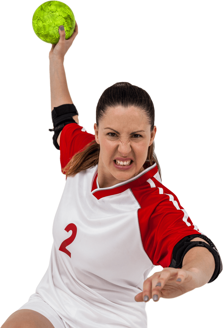 Dynamic Female Athlete Throwing Ball with Intensity and Precision