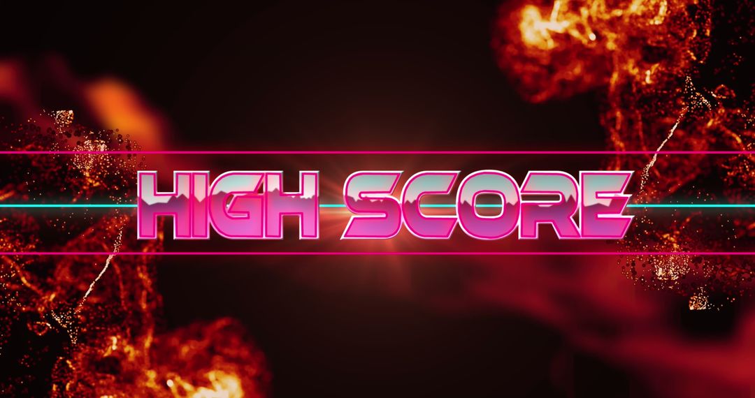 Retro High Score Graphic with Neon and Flames Background