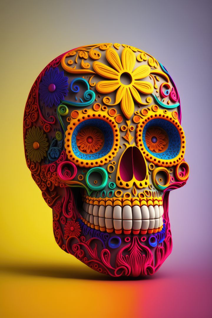 Colourful mexican decorative sugar skull on colourful background, using generative ai technology - Free Images, Stock Photos and Pictures on Pikwizard.com