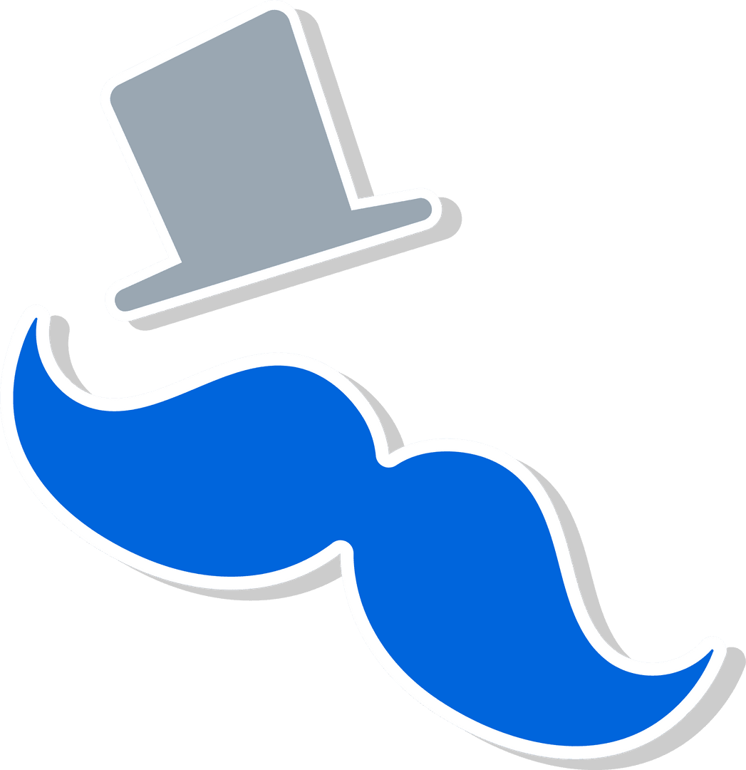 Gray Top Hat and Blue Mustache on Transparent Background