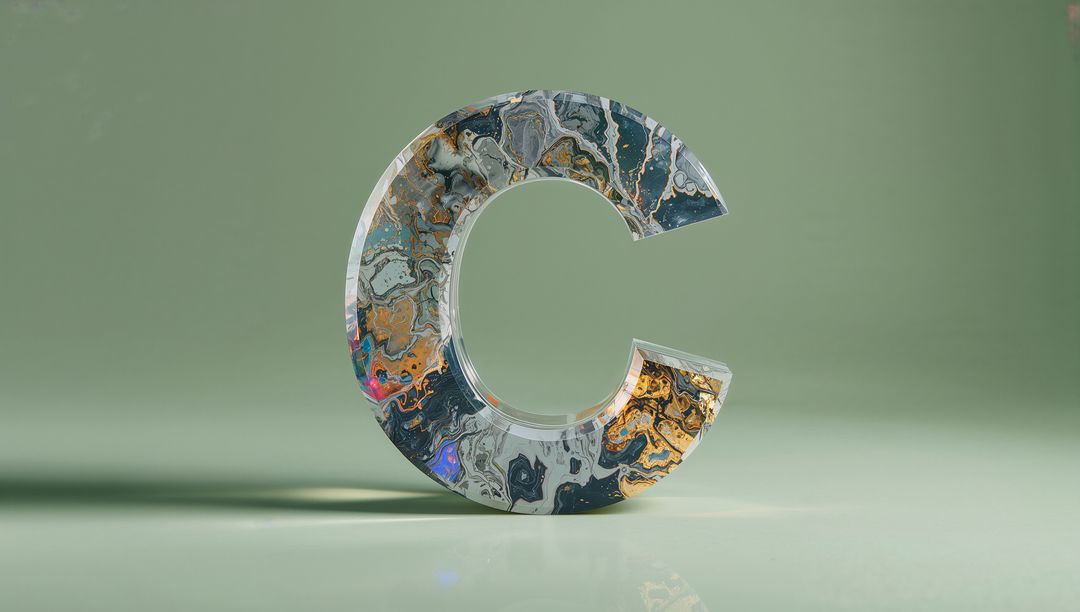 Abstract Marbled 3D Letter C on Light Green Surface