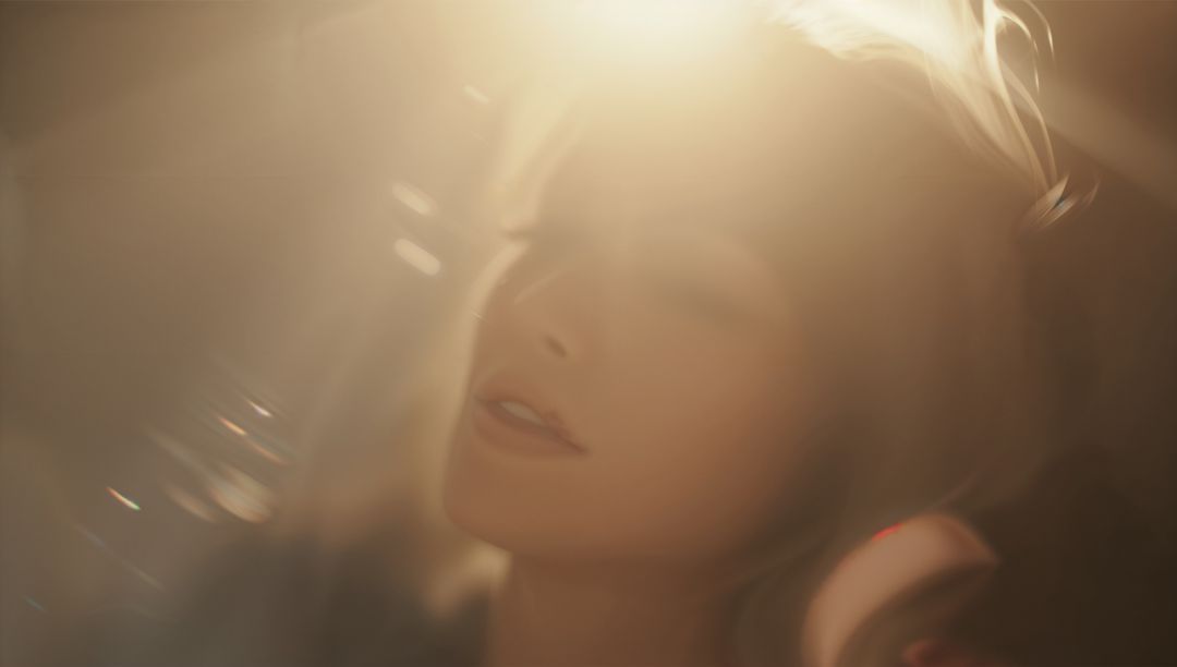 Ethereal Woman Relaxing with Music in Soft Glow