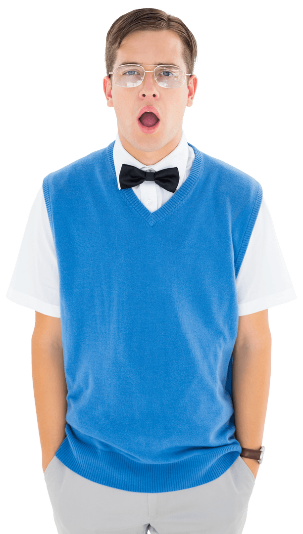 Shocked Transparent Hipster in Formal Bow Tie Attire