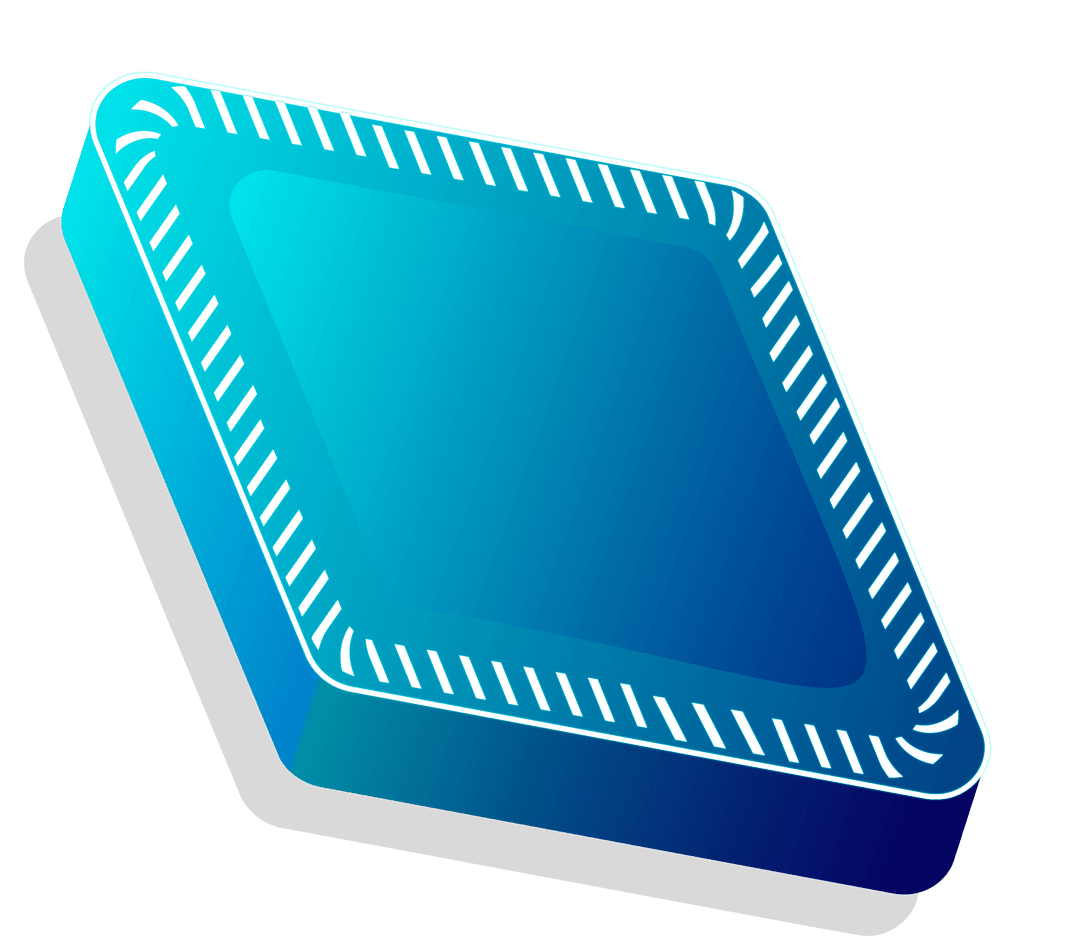 Futuristic Processor Chip with Blue Gradient and Stripes on Transparent Background