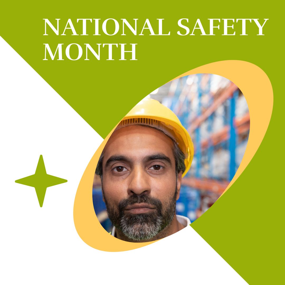 National Safety Month Awareness with Man Wearing Hardhat in Warehouse - Download Free Stock Templates Pikwizard.com