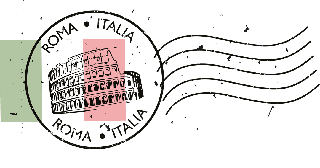 Italian Flag and Colosseum Stamp on Transparent Background