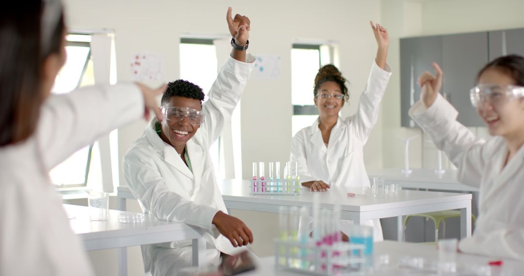 Diverse High School Students Engaging in Science Class Experiment