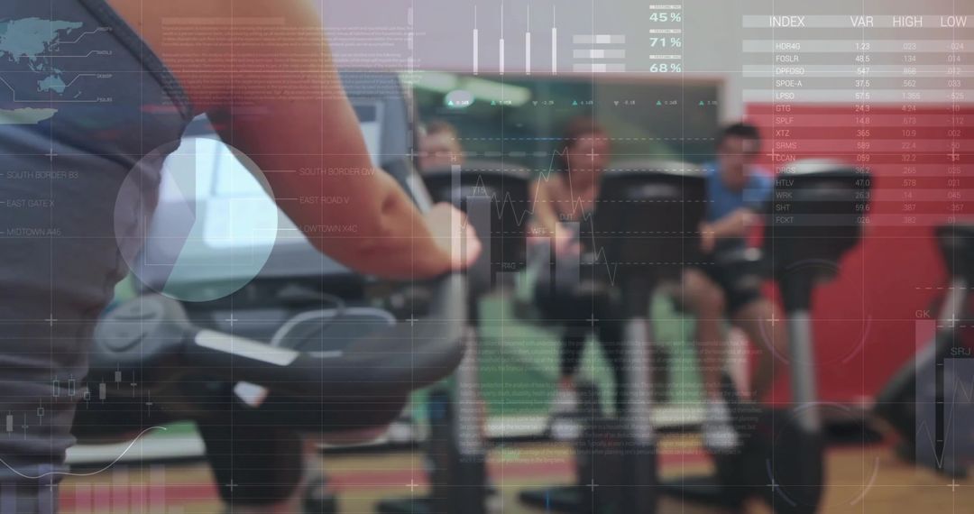 Woman Using Elliptical Machine with Data Interfaces in Cardio Gym