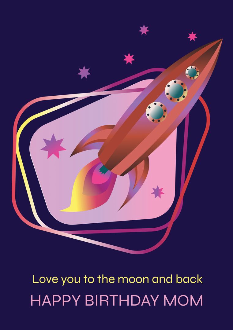 Cosmic Rocket Birthday Card for Mom with Starry Background