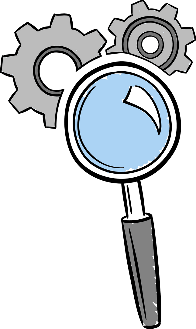 Transparent Digital Illustration of Cogs and Magnifier for Industry