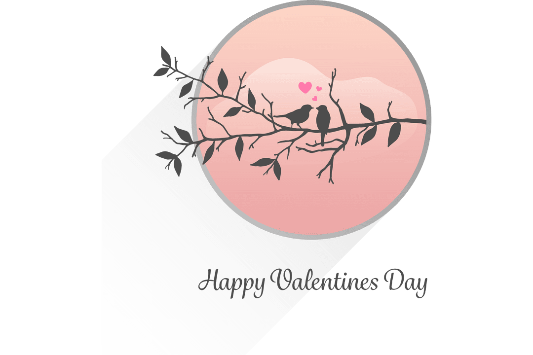 Romantic Valentine's Day Card with Birds on Transparent Background
