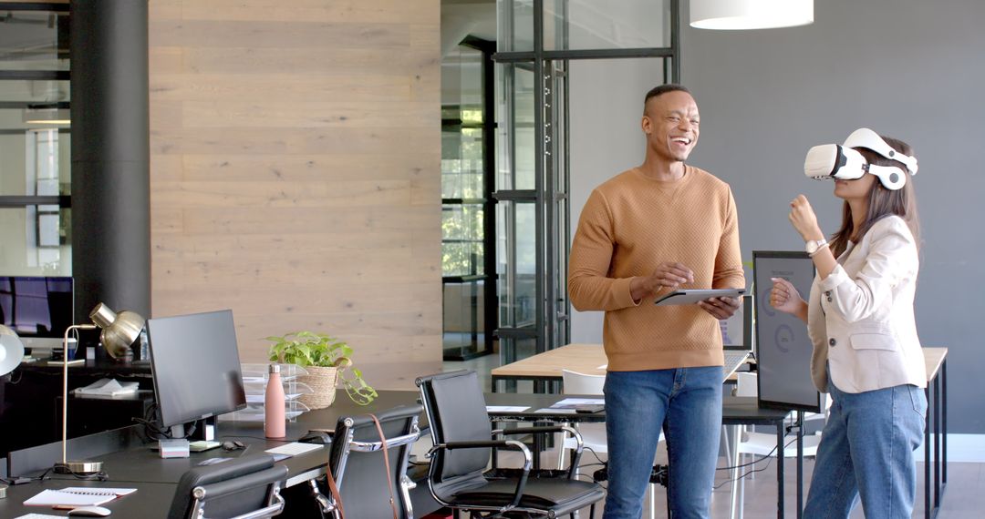 Coworker Engaging in Virtual Reality Technology in Modern Office