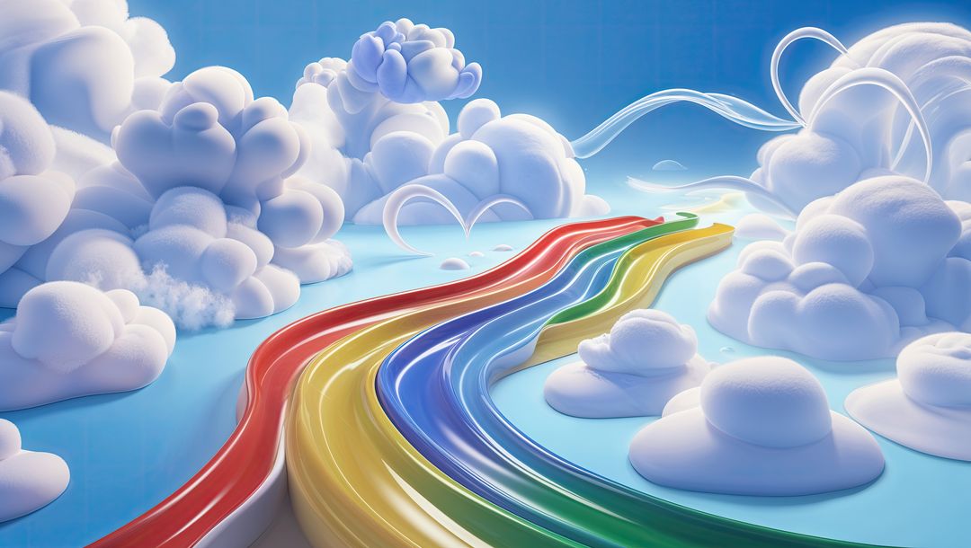 Vibrant Ribbon Path and Sculpted Clouds Meeting Horizon