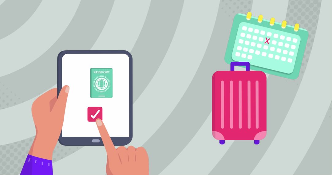 Travel Essentials Concept with Tablet and Passport Icons