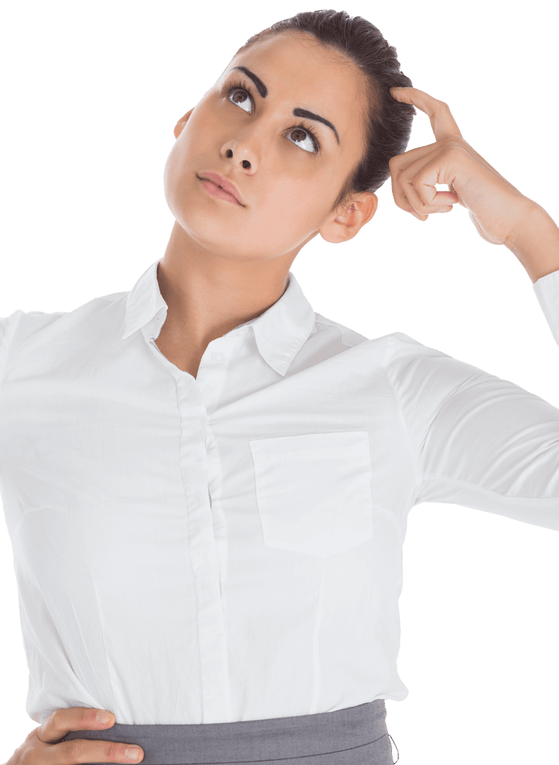 Transparent Image of Thinking Businesswoman Scratching Head