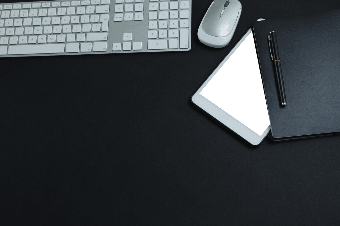 Transparent Workspace Arrangement with Digital Tablet and Accessories