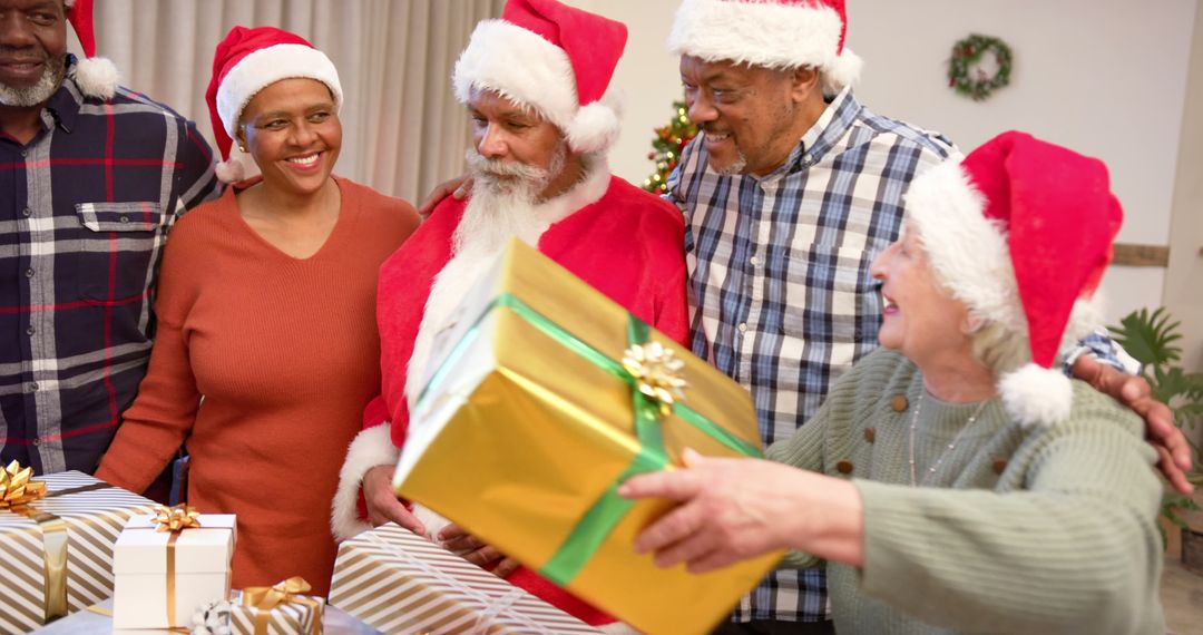 Diverse Group of Seniors Celebrating Christmas and Exchanging Gifts - Free Images, Stock Photos and Pictures on Pikwizard.com