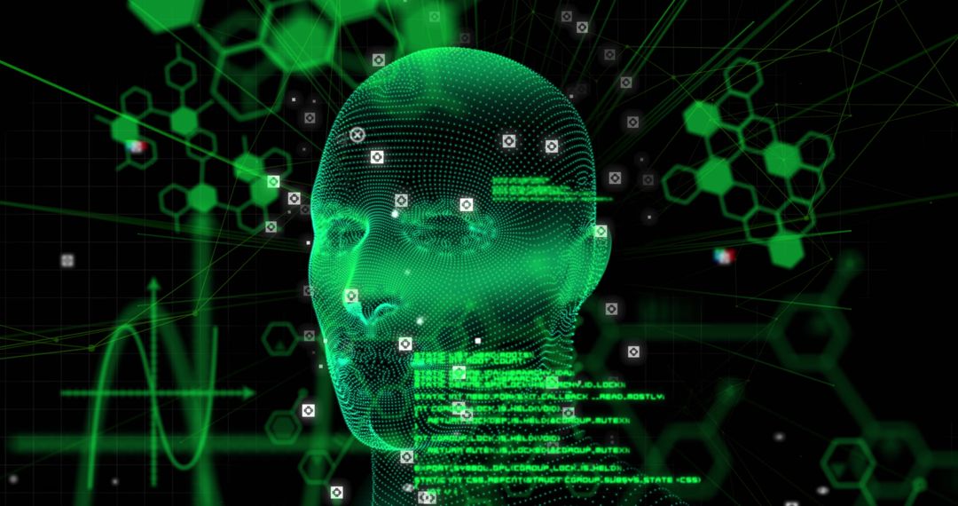 Digital Head with Data Stream in Virtual Space