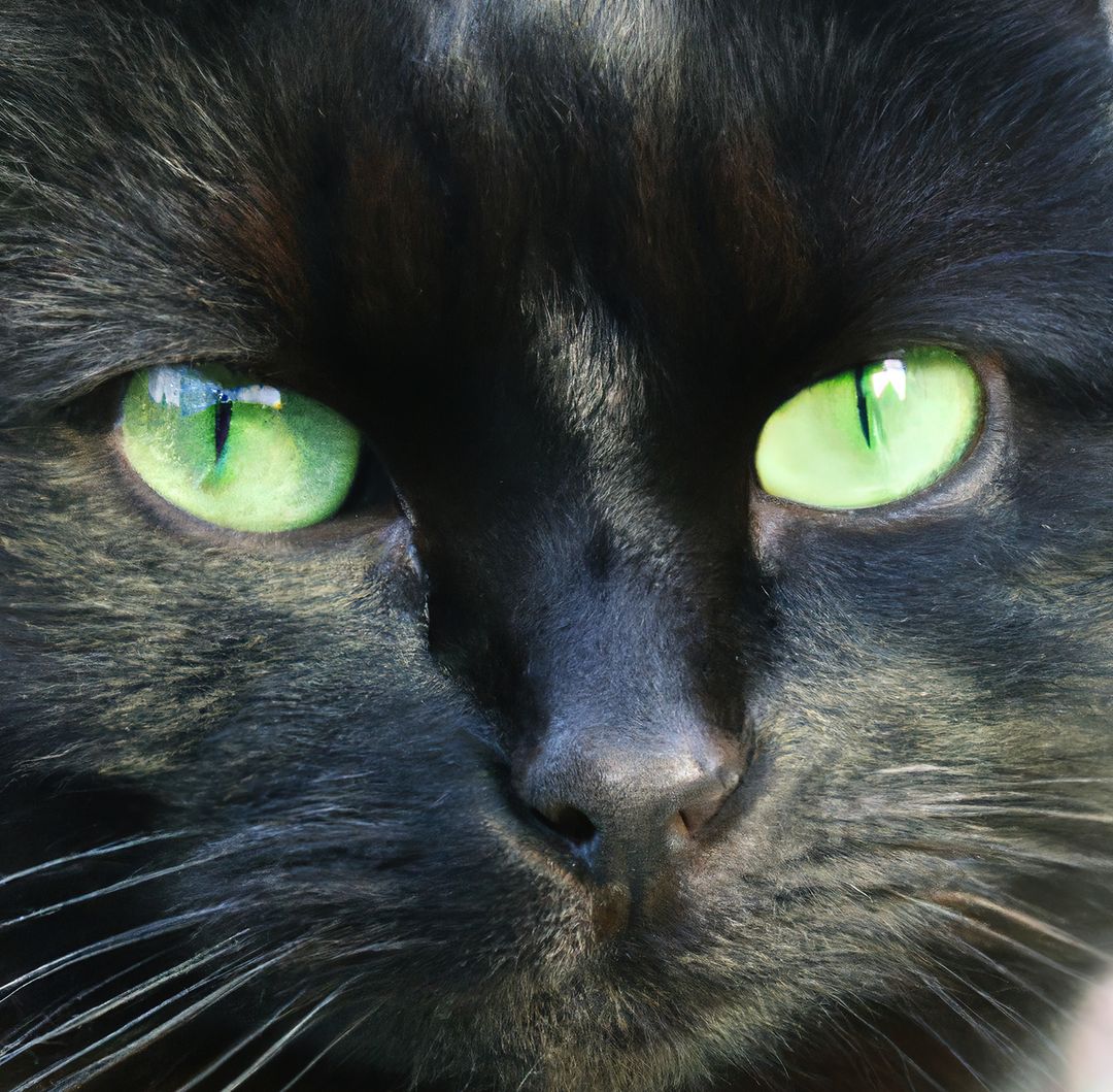 Close-up of Black Cat with Intense Green Eyes, Feline Portrait - Free Images, Stock Photos and Pictures on Pikwizard.com